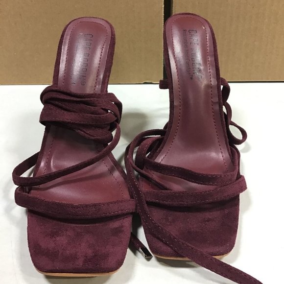 CAPE ROBBIN DIARA WRAP-AROUND ANKLE TIE BURGUNDY STILETTO HEELS 7 - Picture 4 of 6